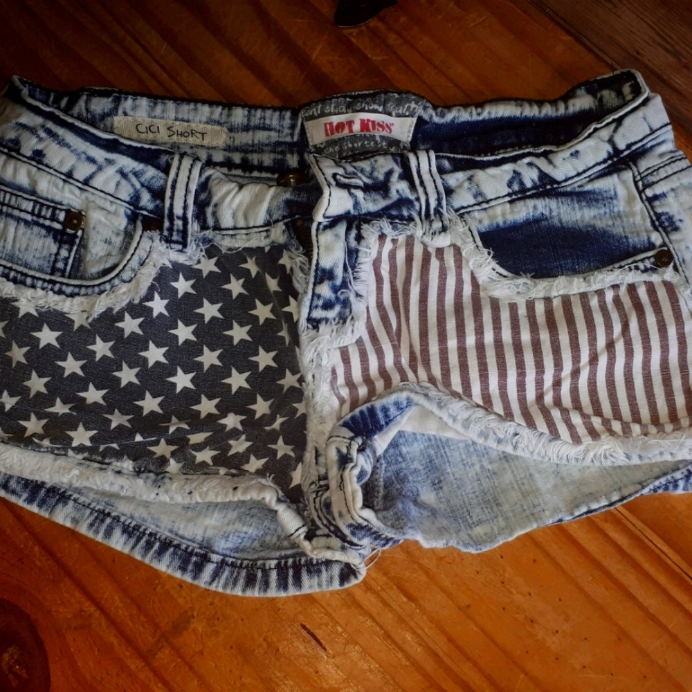 2/$35 USA Flag Jean Shorts